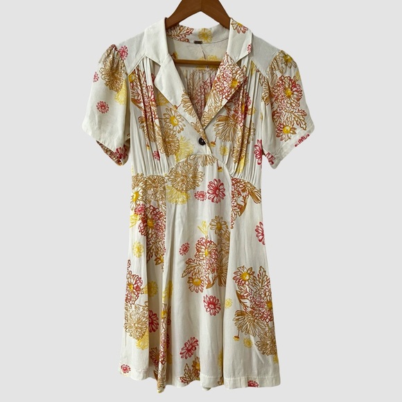 Free People Short Sleeve V-Neck Mini Sun Dress XS - Picture 1 of 8